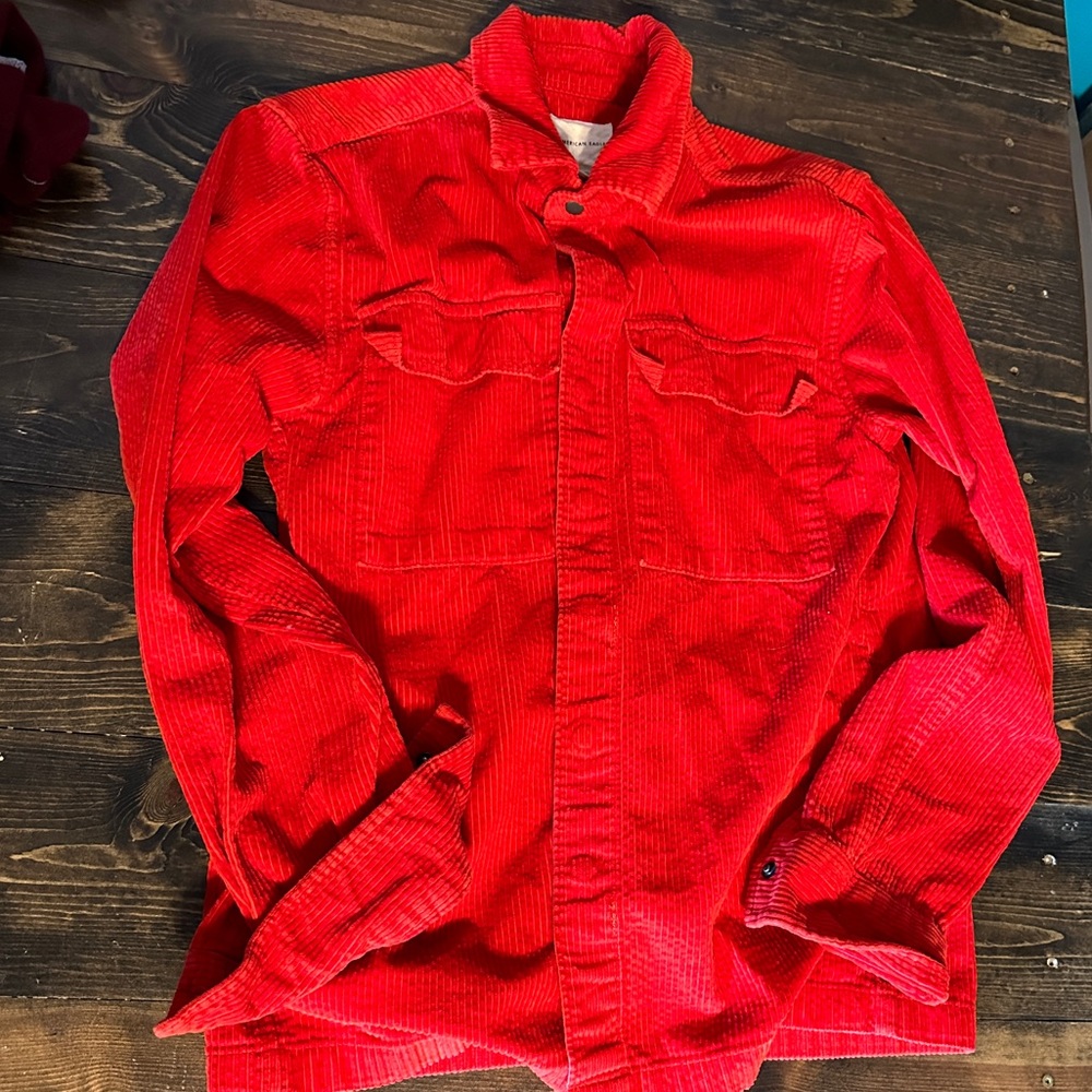 American Eagle Red Corduroy Button Up